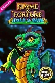 Flame & Fortune Hold & Win slot game with a green dragon